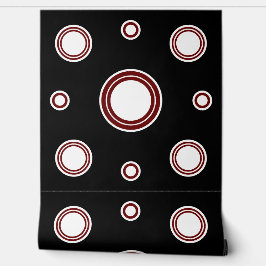 Modern rood wit cirkel patroon zwart behang