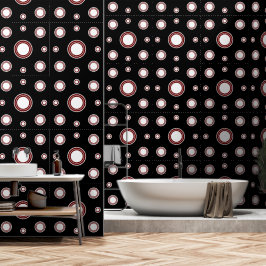 Modern Rood Wit Cirkelpatroon Zwart Behang