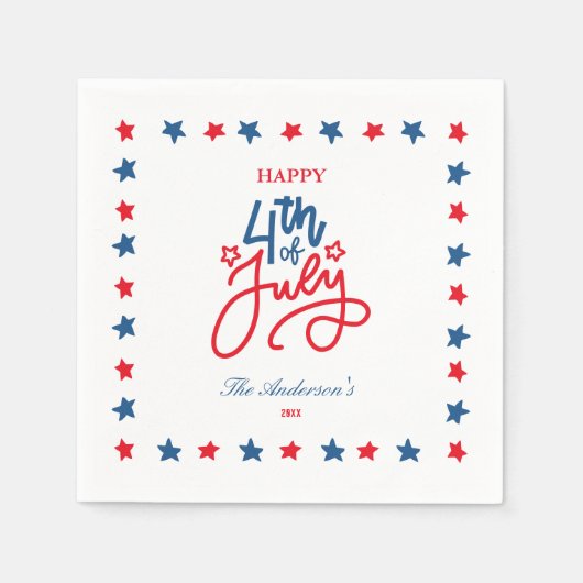 Modern rood, wit en blauw 4 juli Dinner Party Servet (Voorkant)