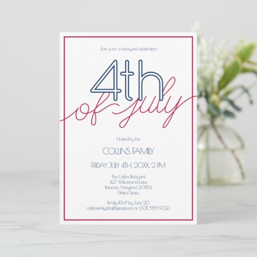 Modern Rood Wit en Blauw 4 juli Summer Party Kaart (Staand voorkant)