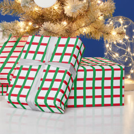 Modern rood wit en groen geruite rooster Kerstmis Cadeaupapier