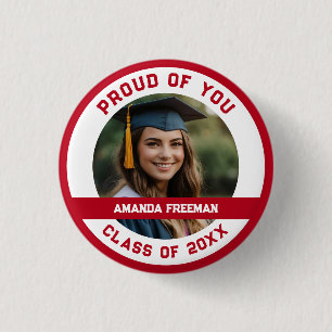 Modern rood & wit foto Gepersonaliseerd Afstuderen Ronde Button 3,2 Cm