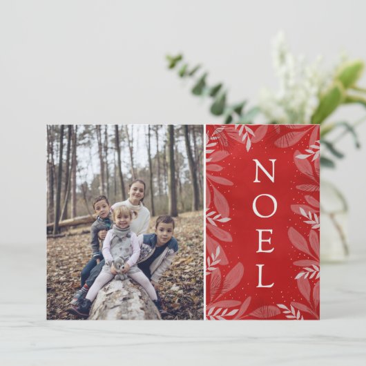 Modern rood & wit gebladerte kerst feestdagenkaart (Staand voorkant)