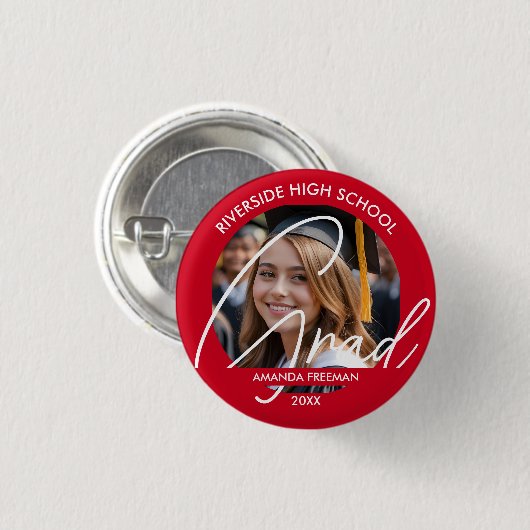 Modern rood & wit Gepersonaliseerd Afstuderen foto Ronde Button 3,2 Cm (Voorkant /achterkant)