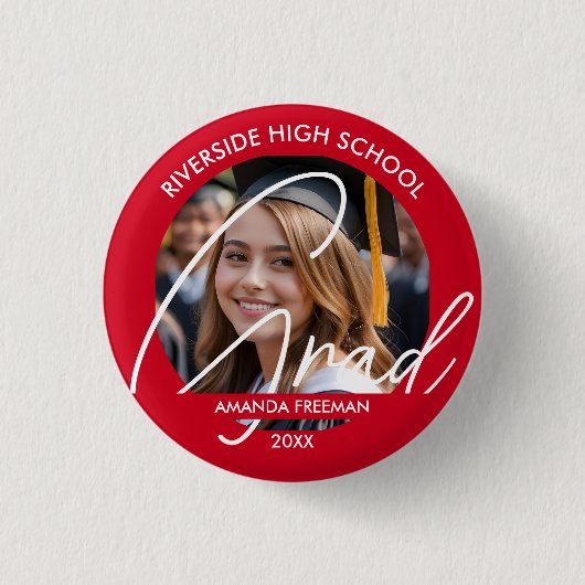 Modern rood & wit Gepersonaliseerd Afstuderen foto Ronde Button 3,2 Cm (Voorkant)