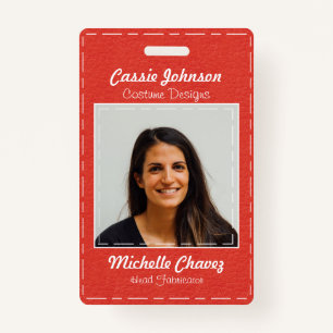 Modern rood wit gestikt faux leer foto badge