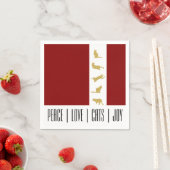 Modern Rood Wit Goud Kat Kerstpapier Servet (Insitu)