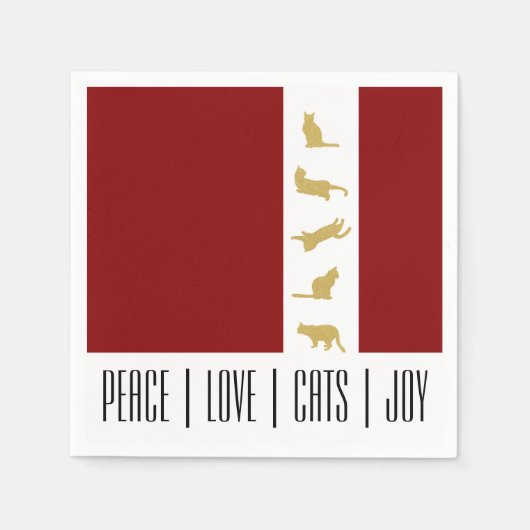 Modern Rood Wit Goud Kat Kerstpapier Servet (Voorkant)