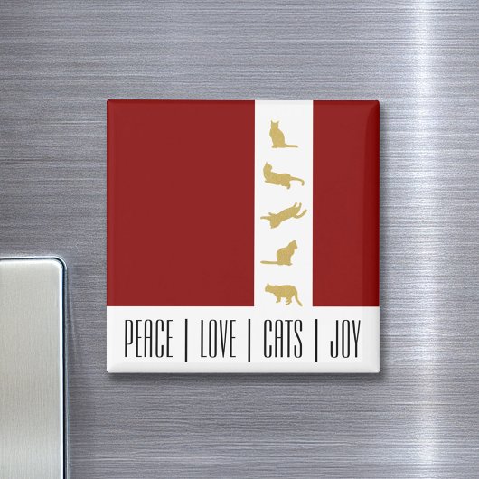 Modern Rood Wit Goud Kattenliefhebber Kerstmis Magneet