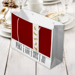 Modern rood wit goud kerstkat groot cadeauzakje