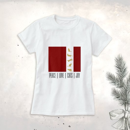 Modern rood wit goud kerstkat t-shirt