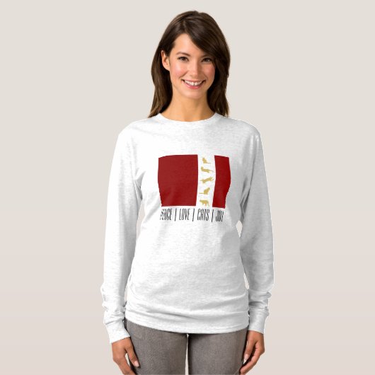 Modern rood wit goud kerstkat t-shirt (Voorkant volledig)
