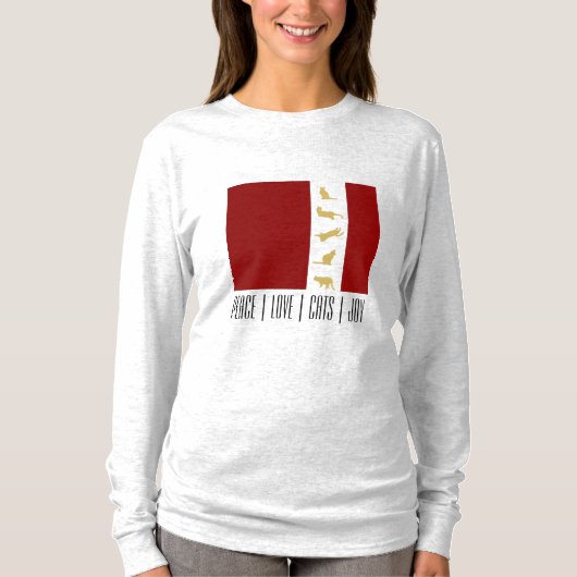 Modern rood wit goud kerstkat t-shirt (Voorkant)
