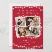 Modern Rood Wit Kerstverlichting 4 Fotocollage Feestdagenkaart (Voorkant)