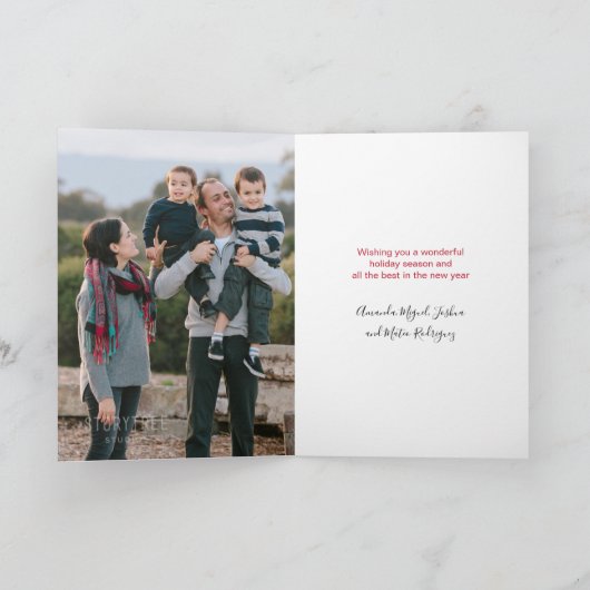 Modern Rood Wit Koel Yule Script Bomen Uw Foto Feestdagen Kaart (Binnen)