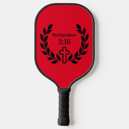 Modern Rood/Wit Manuscript 3:16 met Kruis en Wings Pickleball Paddle (Achterkant)