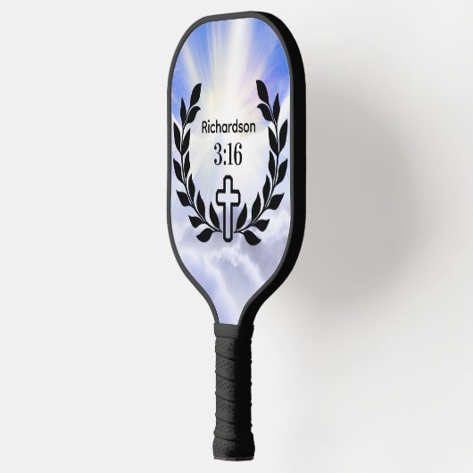 Modern Rood/Wit Manuscript 3:16 met Kruis en Wings Pickleball Paddle (Links)