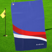 Modern rood, wit, marine blauw golfer monogram golfhanddoek