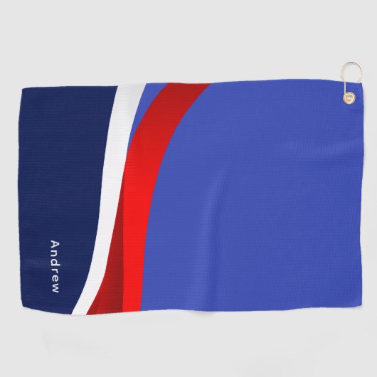 Modern rood, wit, marine blauw golfer monogram golfhanddoek (Horizontaal)