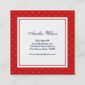 Modern rood wit polka dot rood lint monogram vierkante visitekaartje (Achterkant)
