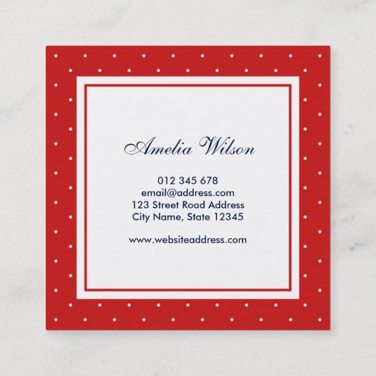 Modern rood wit polka dot rood lint monogram vierkante visitekaartje (Achterkant)