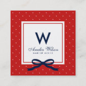 Modern rood wit polka dot rood lint monogram vierkante visitekaartje (Voorkant)