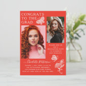 Modern rood wit vlinder foto afstudeerfeest kaart (Staand voorkant)