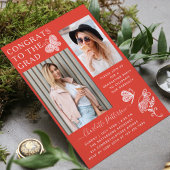 Modern rood wit vlinder foto afstudeerfeest kaart