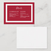 Modern Rood & Wit Wedding Details Behuizing Kaart (Voorkant / Achterkant)