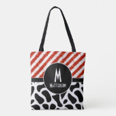 Modern Rood Wit Zwart Patroon Monogram Aangepast Tote Bag (Achterkant)