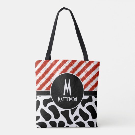 Modern Rood Wit Zwart Patroon Monogram Aangepast Tote Bag (Achterkant)