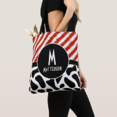 Modern Rood Wit Zwart Patroon Monogram Aangepast Tote Bag (Dichtbij)