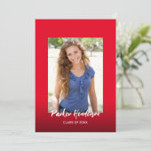 Modern Rood Witte 2 Foto Afstudeer Uitnodiging (Staand voorkant)
