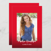 Modern Rood Witte 2 Foto Afstudeer Uitnodiging (Voorkant / Achterkant)