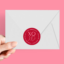 Modern Rood XOXO en Roze Adres van de Terugkeer Ronde Sticker
