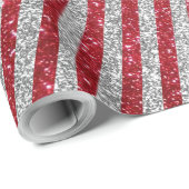 Modern Rood Zilver Glitter Stripes Patroon Cadeaupapier (Rol Hoek)