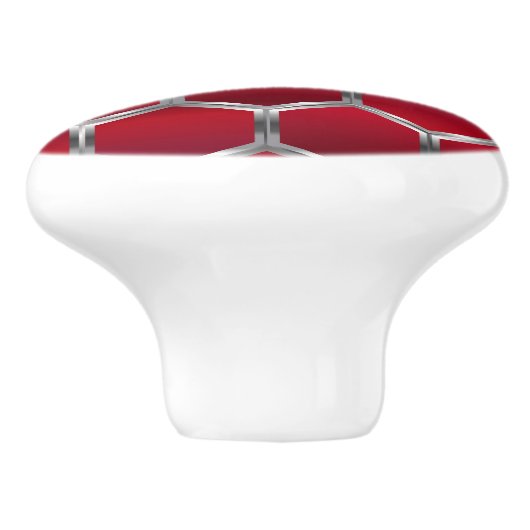 Modern rood & zilvergrijs achthoekig patroon keramische knop (Zijkant)