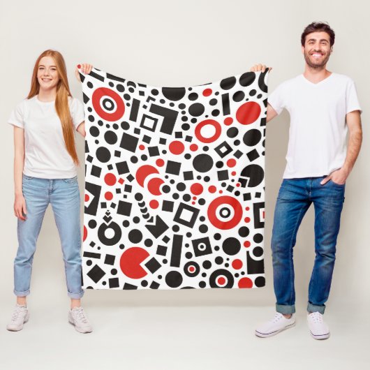 Modern rood zwart Abstract kunstontwerp Fleece Deken (In situ)