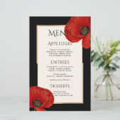 Modern Rood Zwart Bloemen 3 Cursus Bruiloft Menu (Staand voorkant)