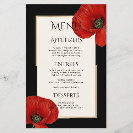 Modern Rood Zwart Bloemen 3 Cursus Bruiloft Menu