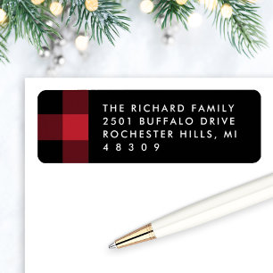 Modern Rood Zwart Buffalo Plaid Retouradres Etiket