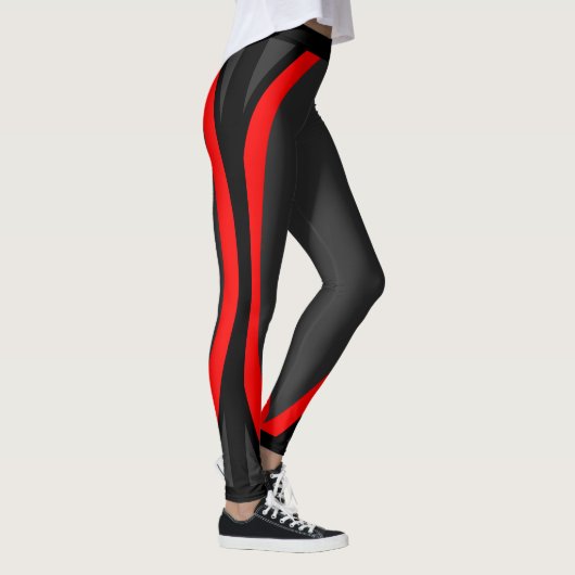 Modern Rood Zwart Geometrisch Patroon Leggings (Rechts)