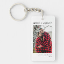 Modern Rood Zwart Gingham Foto Merry and Married