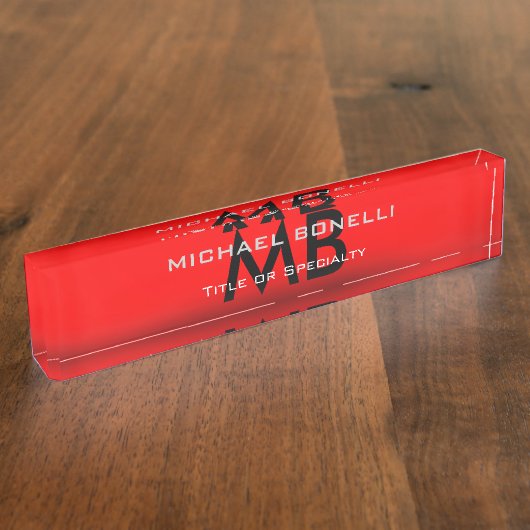 Modern rood zwart monogram initialen naambordje (Zijkant)