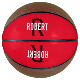 Modern rood zwart monogram naam basketbal