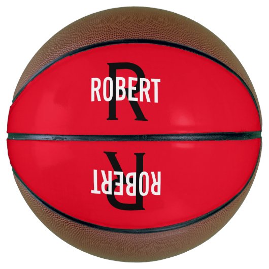 Modern rood zwart monogram naam basketbal (Voorkant)