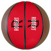 Modern rood zwart monogram naam basketbal (Verticaal)