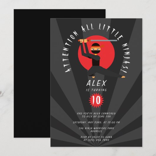 Modern Rood Zwart Ninja Warrior jongen Verjaardags Kaart (Voorkant / Achterkant)