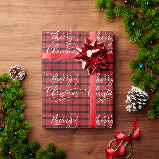 Modern ROOD ZWART Plaid Vrolijk Kerstfeest Cadeaupapier (Feestdagen Geschenken)