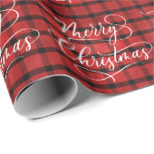 Modern ROOD ZWART Plaid Vrolijk Kerstfeest Cadeaupapier (Rol Hoek)
